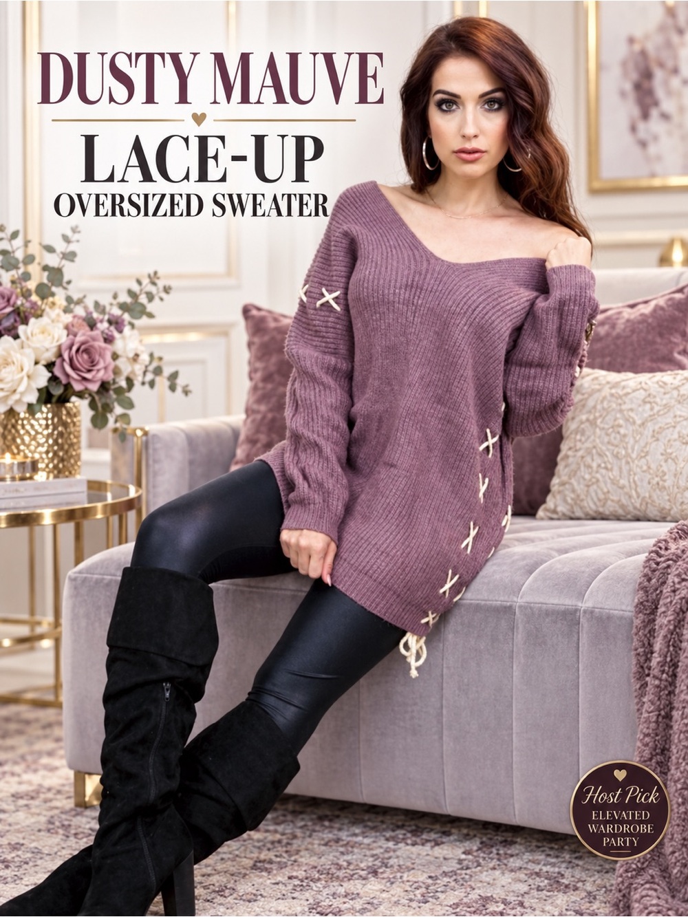 Dusty Mauve Lace Up Oversized Sweater 🎉HOST PICK🎉 NEW